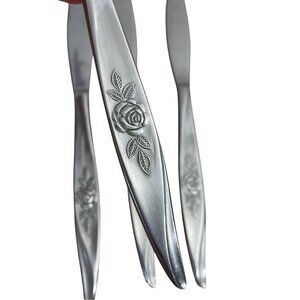 Vtg Hanford Forge Avon Rose Pattern Dinner Butter Knives Set 4 Stainless Korea